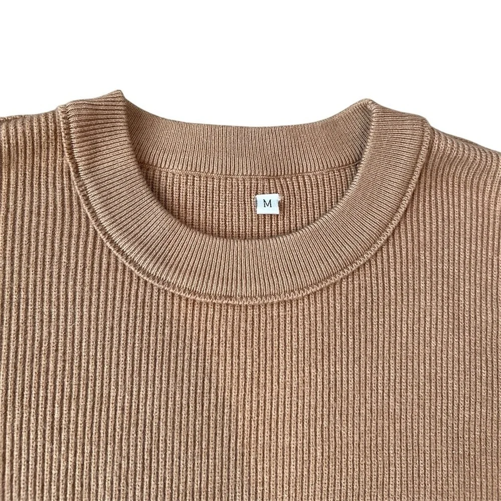 Brown/ Tan Crewneck Batwing Oversized Ribbed Pullover Sweater